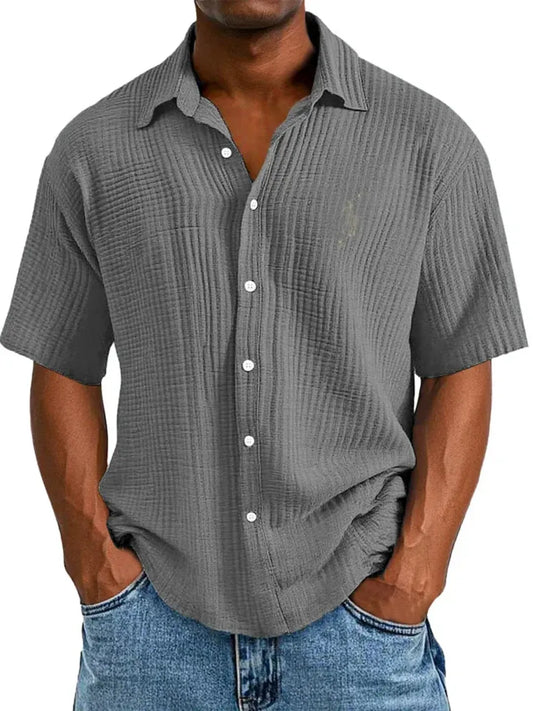 đ„Men's Casual Loose And Comfortable Textured Short-sleeved Shirt