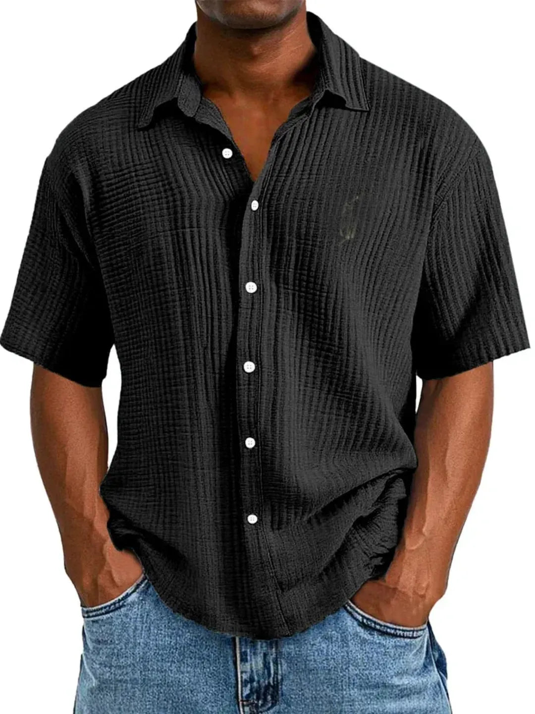 🔥Men's Casual Loose And Comfortable Textured Short-sleeved Shirt