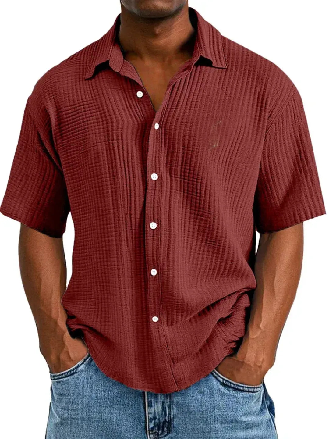 🔥Men's Casual Loose And Comfortable Textured Short-sleeved Shirt