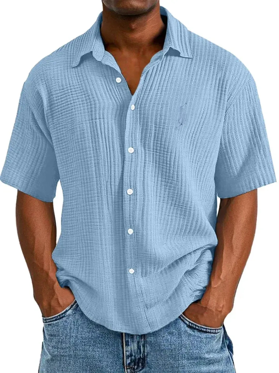🔥Men's Casual Loose And Comfortable Textured Short-sleeved Shirt