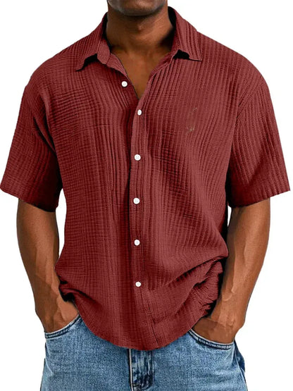 🔥Men's Casual Loose And Comfortable Textured Short-sleeved Shirt